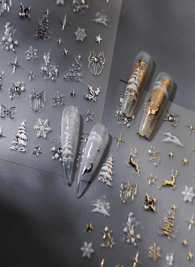 Pretty Diva Christmas Nail Art Stickers - 3D Xmas Snowflake Nail Sticker with Charms Rhinestone for Winter Holiday, Gold Christmas Nail Stickers for Nail Art Self-Adhesive DIY Nail Decals Decoration - Image 2